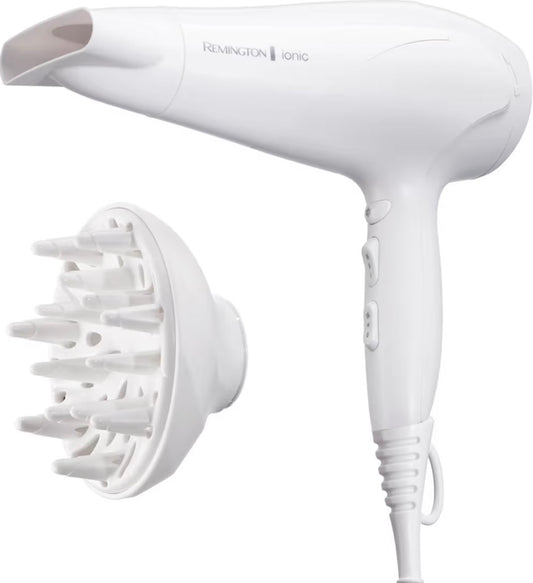 Remington Hair Dryer Ionic (Ionic Conditioning for Frizz-Free and Shiny Results,3 Heat & 2 Speed Settings and Cool Shot, 2 Attachments: Diffuser & Concentrator, 2200W) D3199