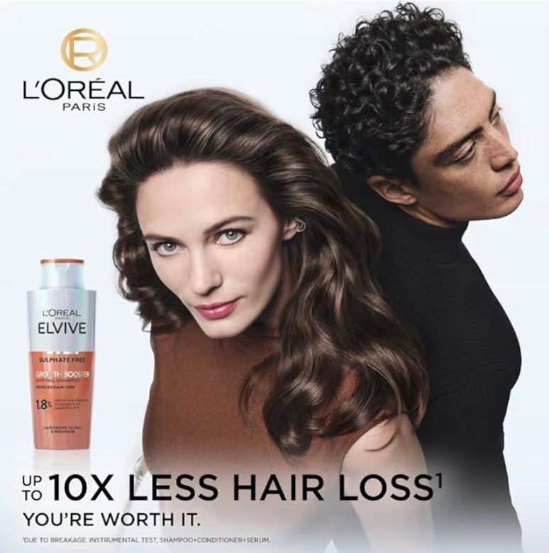L'Oreal Paris Elvive Growth Booster Shampoo, Anti Hair Loss Shampoo, with Aminexil, Nianimacide and Ginger Extract, Reduces Hair Loss, 200ml
