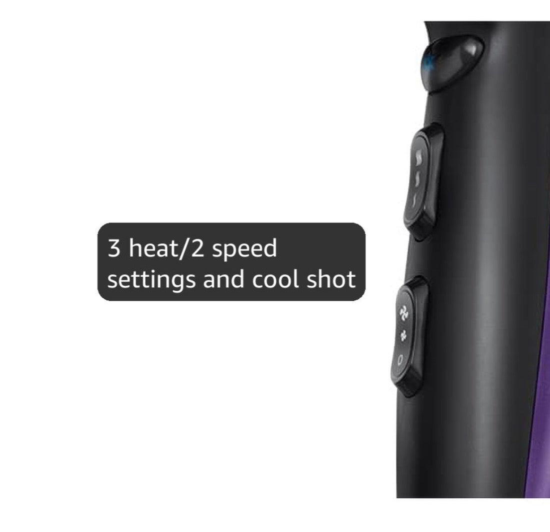 Remington Hair Dryer Ionic (Powerful, Fast Professional Styling, Diffuser, Concentrator, Ionic Conditioning for Frizz Free Hair, 3 Heat / 2 Speed Settings, Cool Shot, 2200W, Purple) D3190