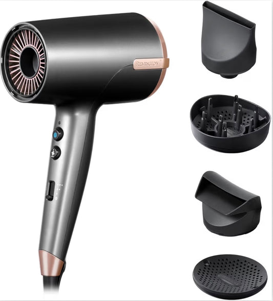 Remington ONE Dry and Style Hair Dryer (Salon Performance, 4 Attachments - Precision Styling (2 Diffusers, Flyaway, Slim Concentrator) - Compact, Dual Ionic System, 8 Heat Speed Settings, 2000W) D6077