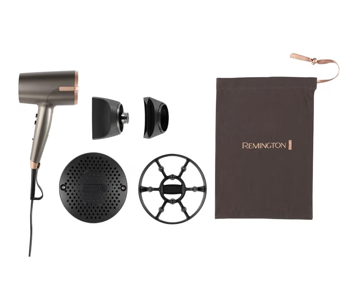 Remington ONE Dry and Style Hair Dryer (Salon Performance, 4 Attachments - Precision Styling (2 Diffusers, Flyaway, Slim Concentrator) - Compact, Dual Ionic System, 8 Heat Speed Settings, 2000W) D6077